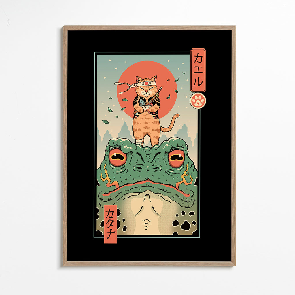 Kunst samurai kat på frø – Oak Frame