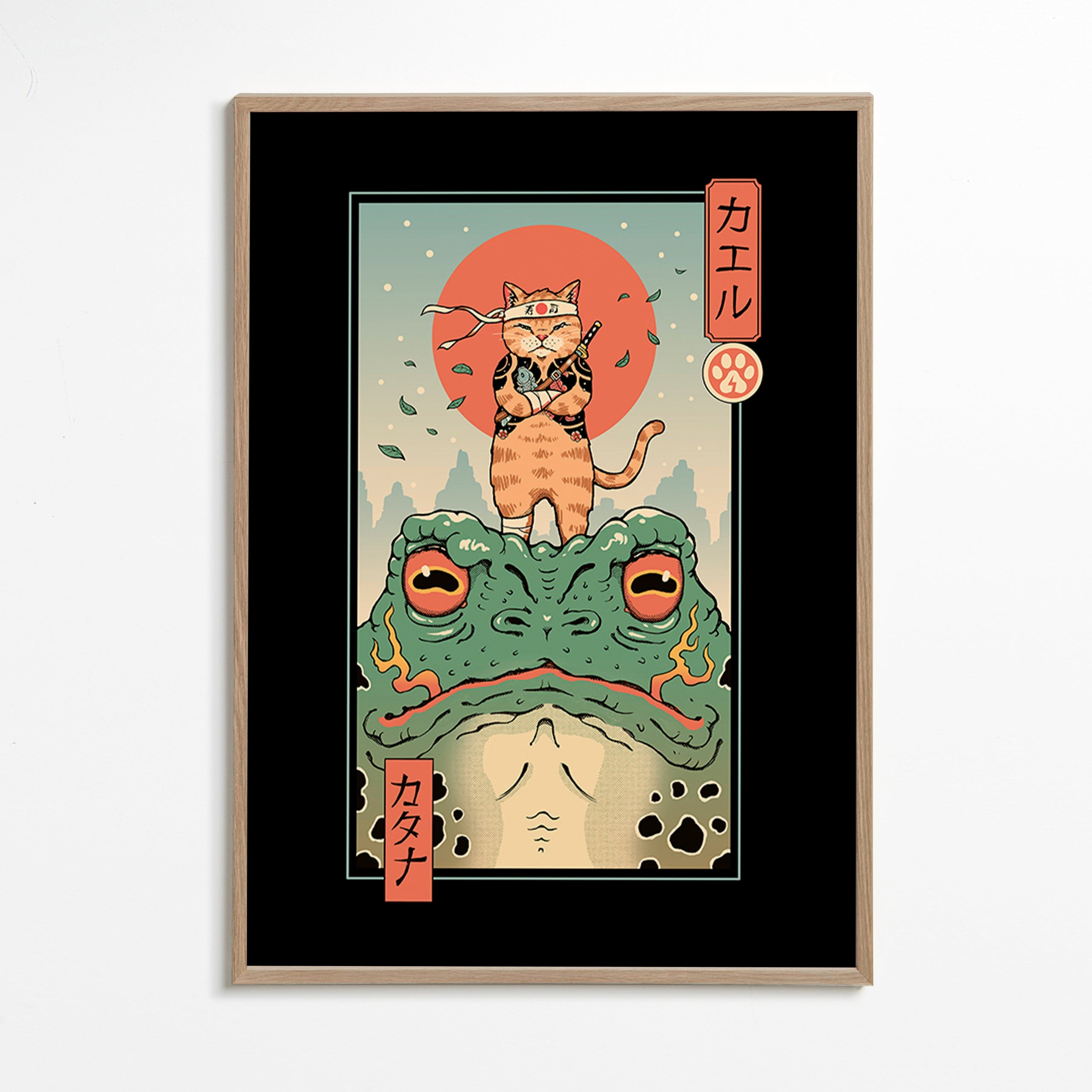 Kunst samurai kat på frø – Oak Frame