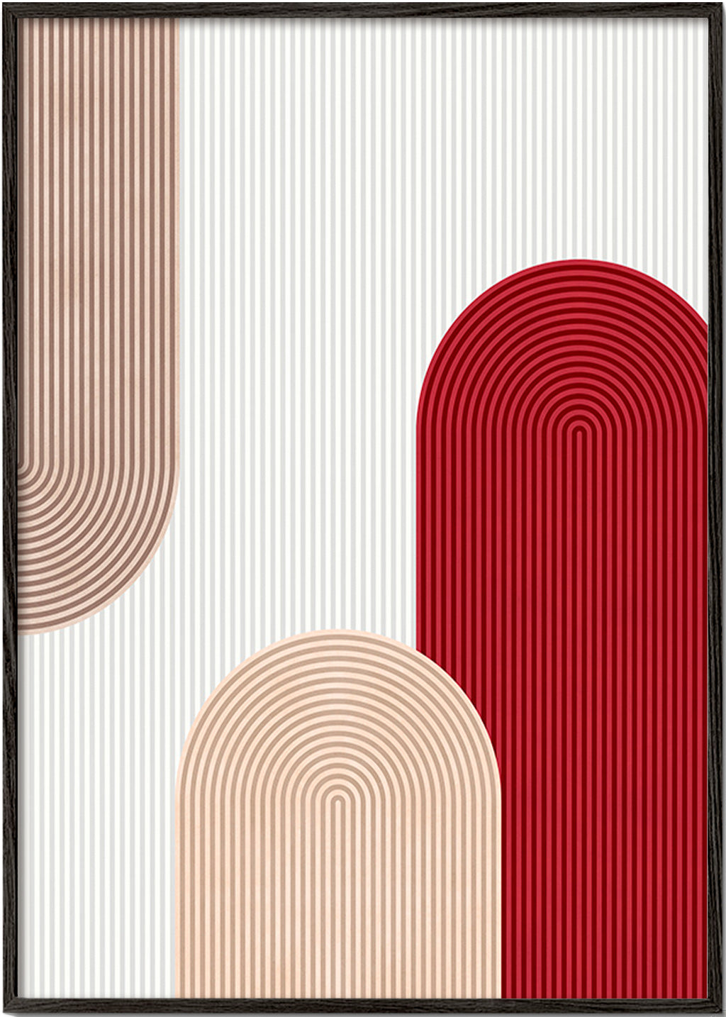 Geometrisk plakat med røde og beige buer – Black Frame