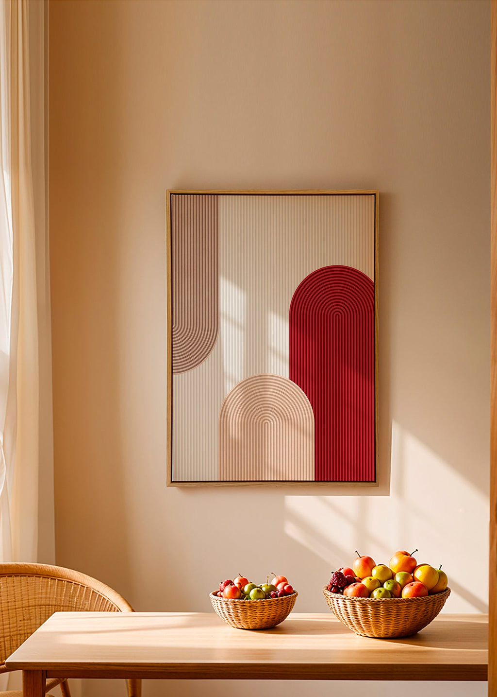 Geometrisk plakat med røde og beige buer – Canvas1