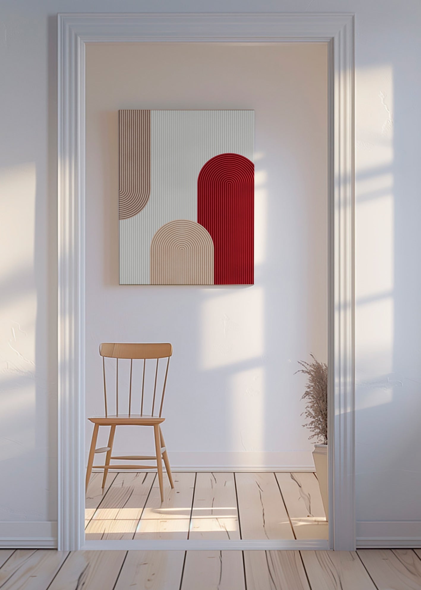 Geometrisk plakat med røde og beige buer – Canvas