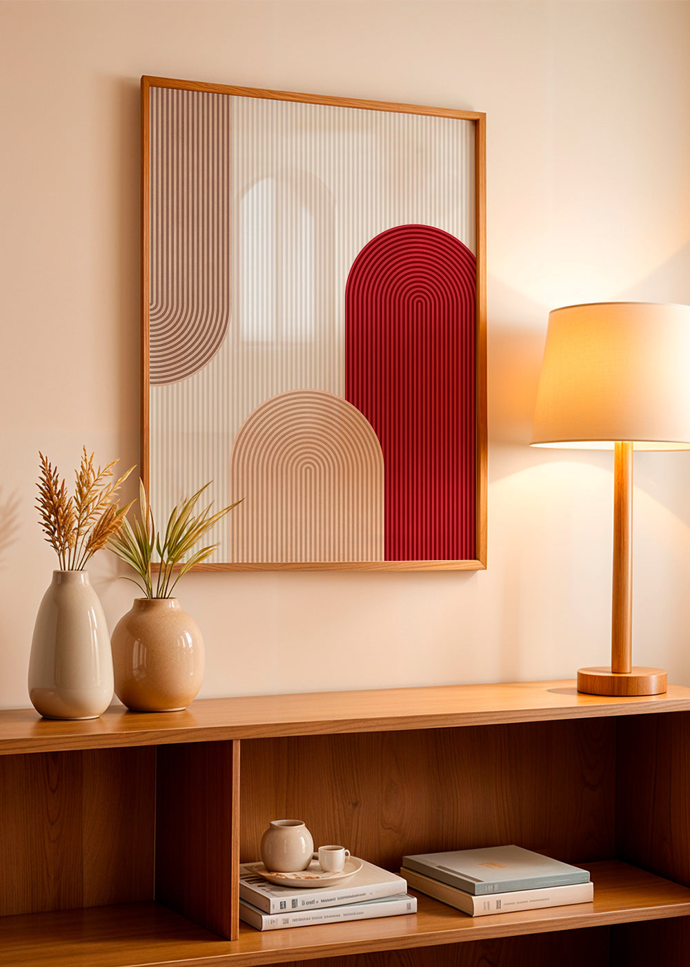 Geometrisk plakat med røde og beige buer – Product3
