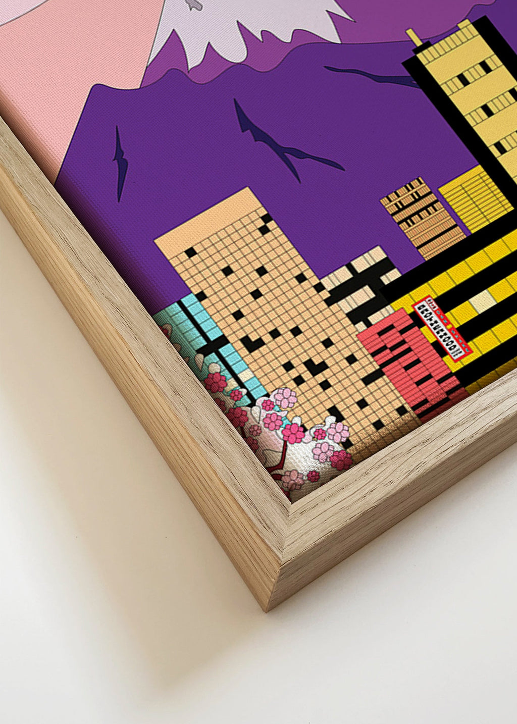 Byplakat Tokyo med Fuji og kirsebærblomster – Canvas detail