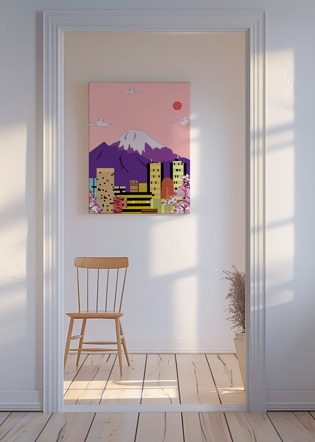 Byplakat Tokyo med Fuji og kirsebærblomster – Canvas