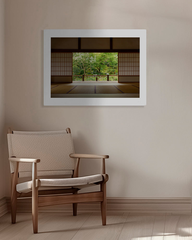 Afslappende design med udsigt til japansk have indefra – Canvas