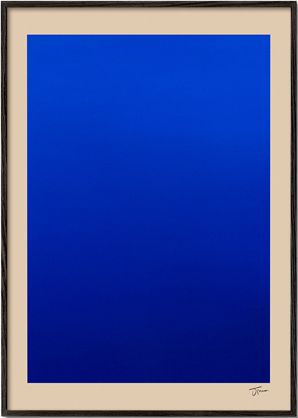 Abstrakt billede blåt felt med beige kant – Black Frame
