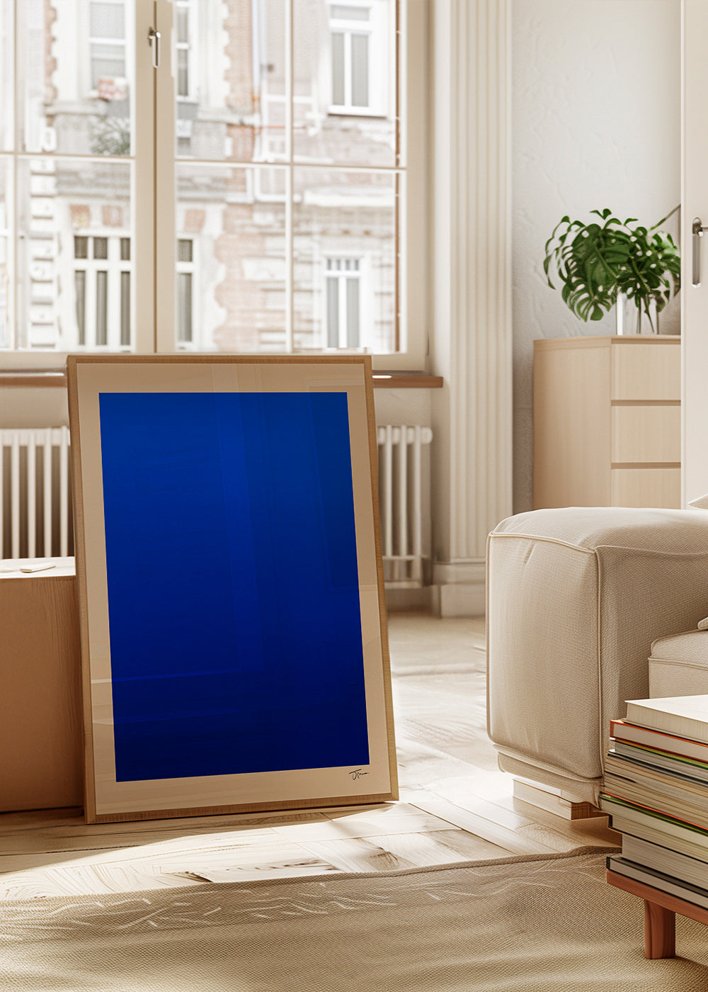Abstrakt billede blåt felt med beige kant – Product1