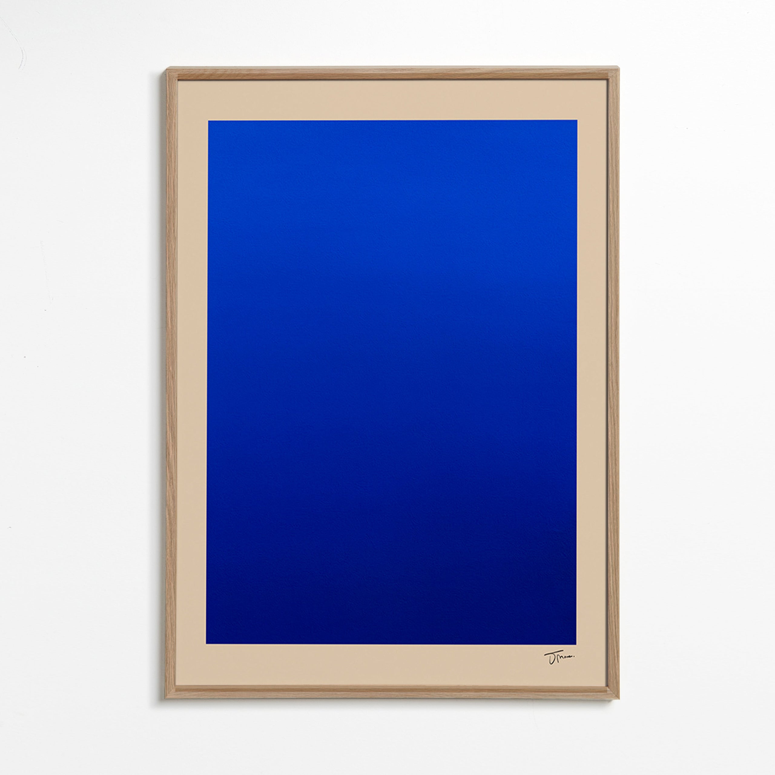 Abstrakt billede blåt felt med beige kant – Oak Frame