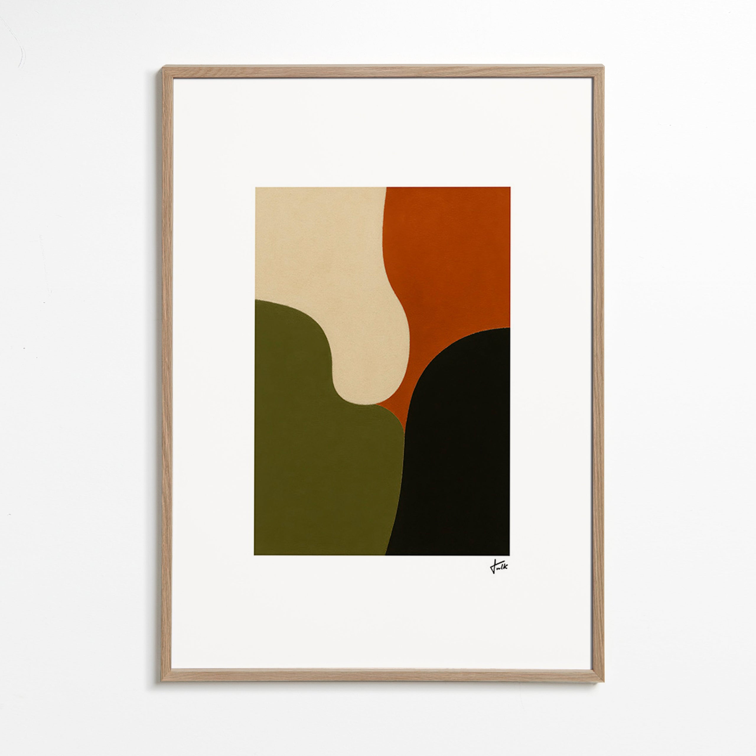 Minimalistisk plakat med olivformer – Oak Frame