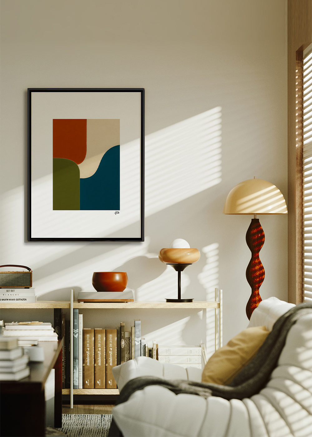 Geometrisk plakat med buede farvefelter – Canvas1