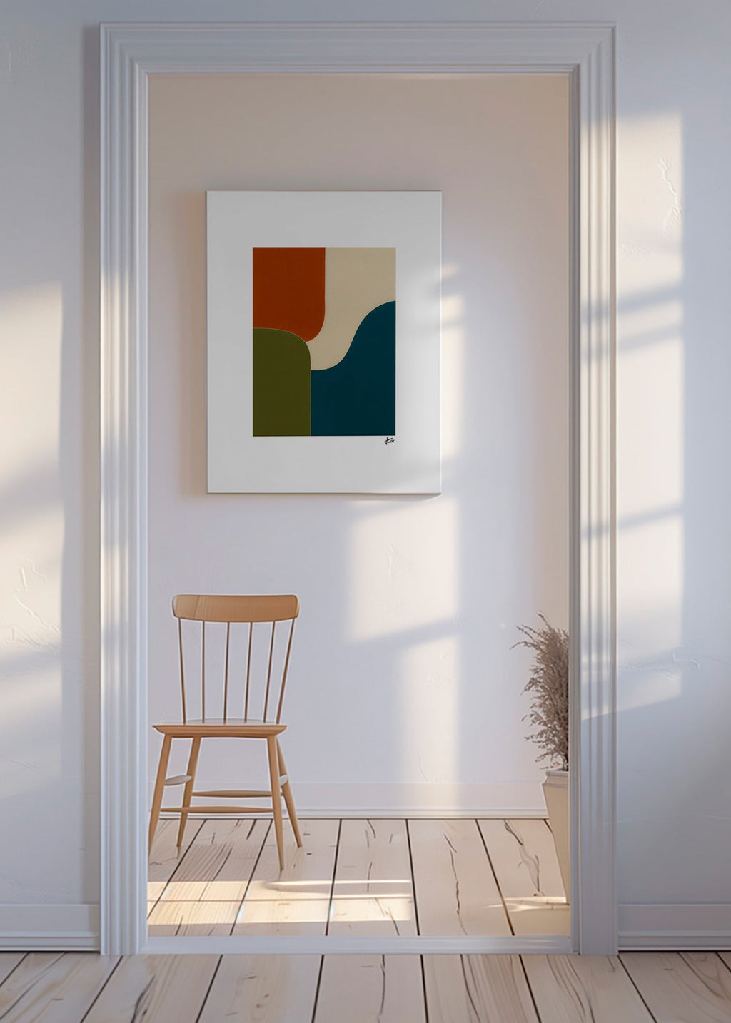 Geometrisk plakat med buede farvefelter – Canvas