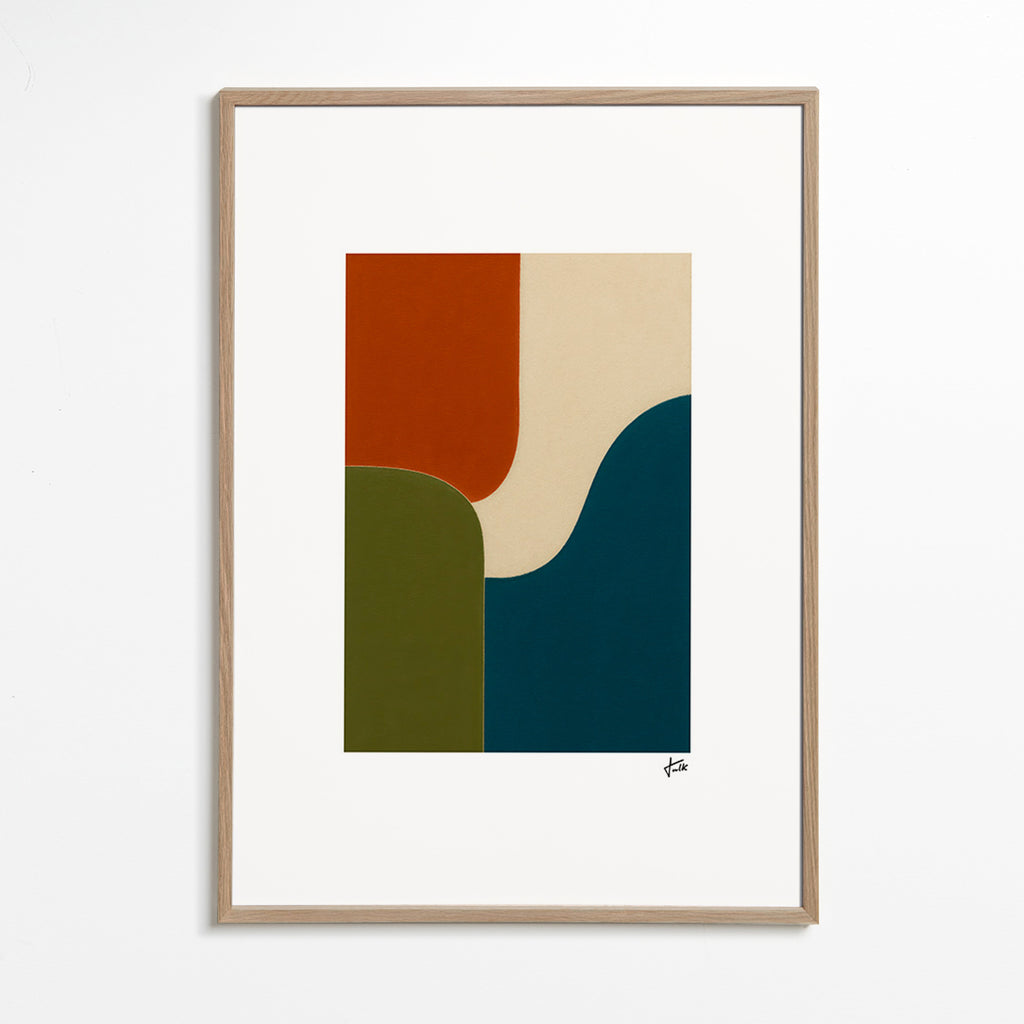 Geometrisk plakat med buede farvefelter – Oak Frame