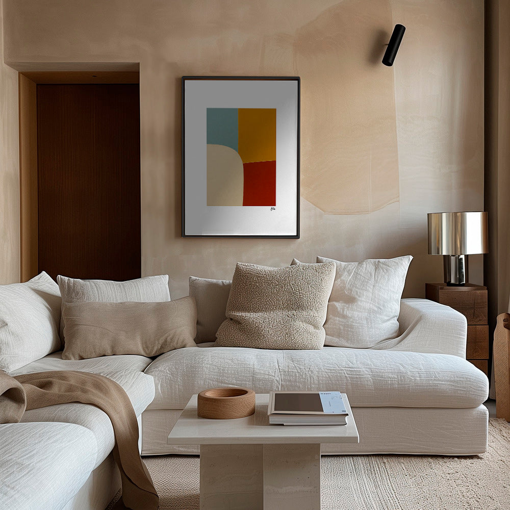 Geometrisk billede med kurve og okkerfelter – Canvas2