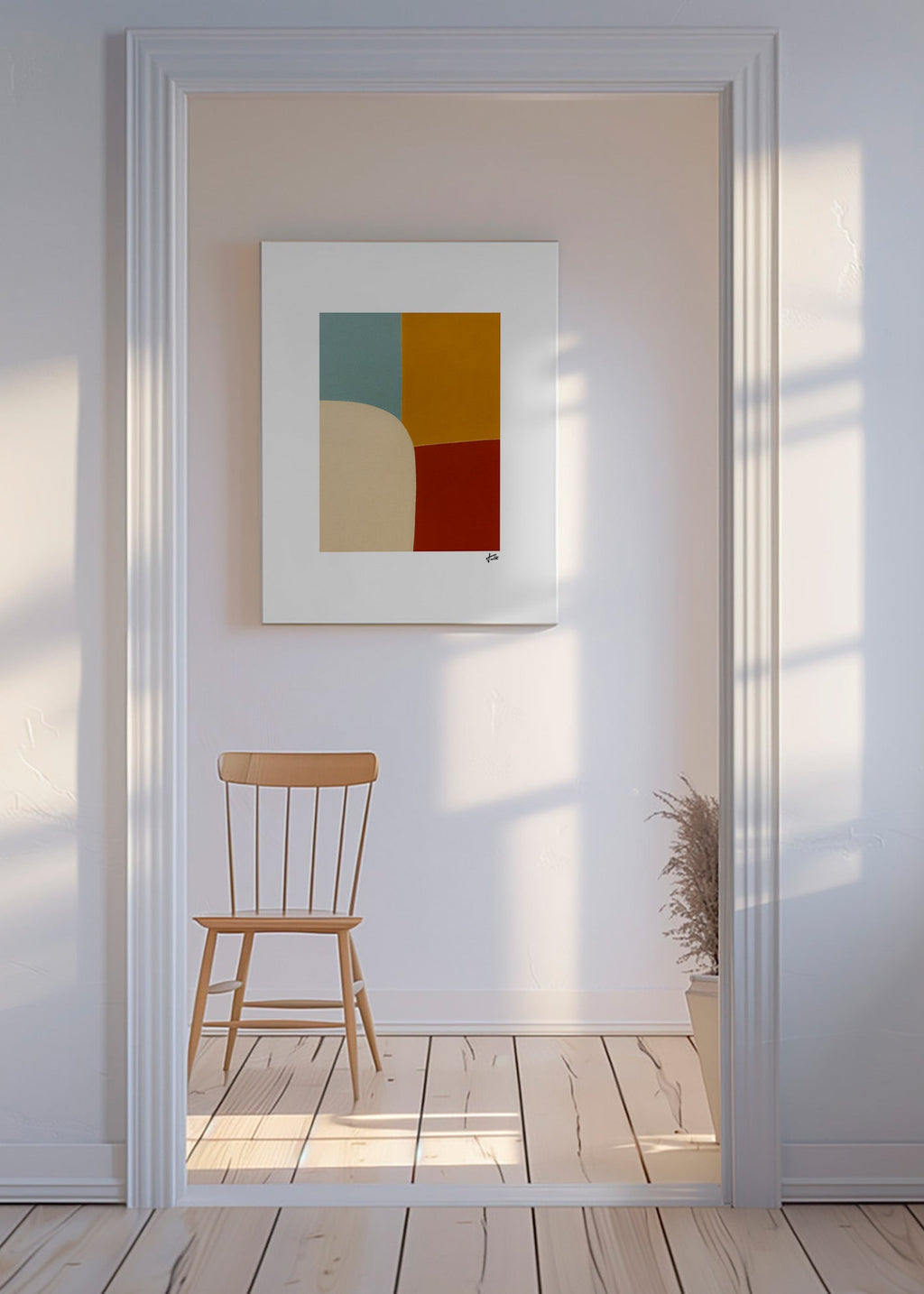 Geometrisk billede med kurve og okkerfelter – Canvas