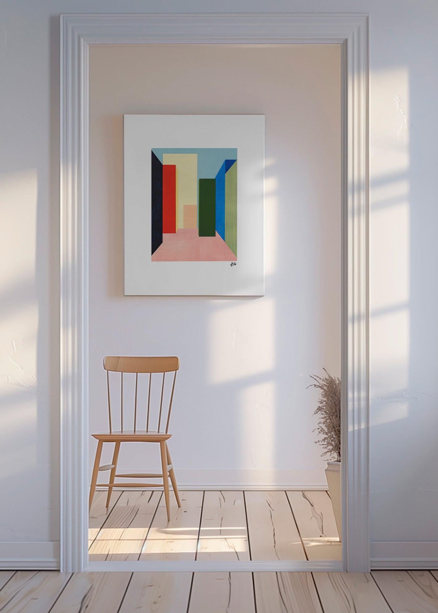Geometrisk plakat farveblok-gang – Canvas