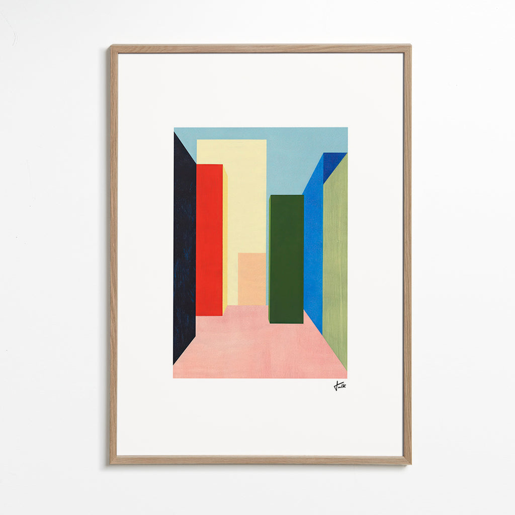 Geometrisk plakat farveblok-gang – Oak Frame