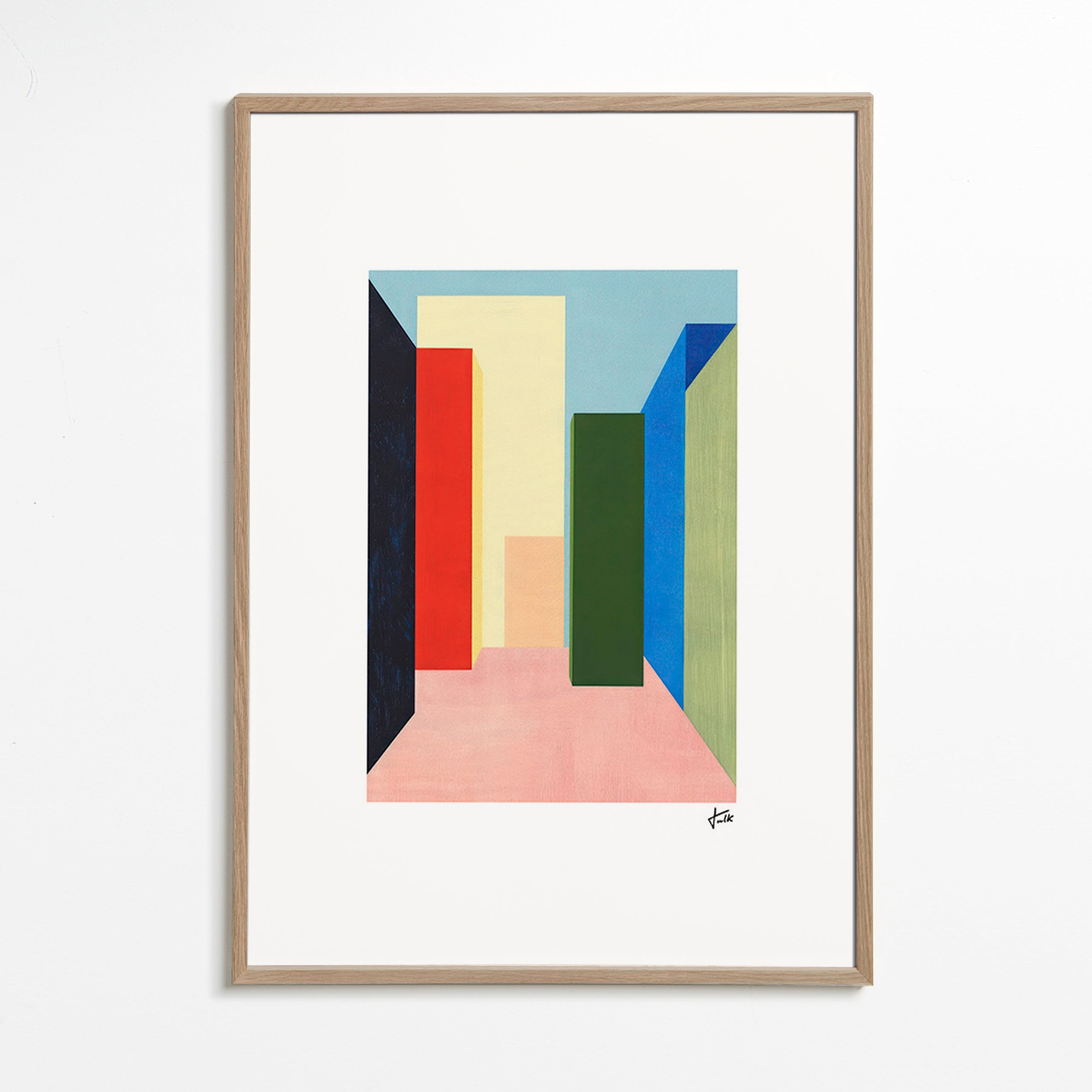 Geometrisk plakat farveblok-gang – Oak Frame