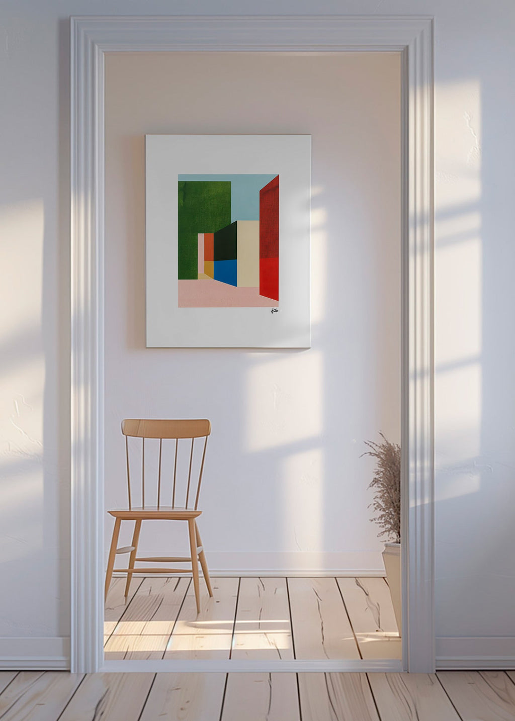 Geometrisk plakat med farvede volumener – Canvas