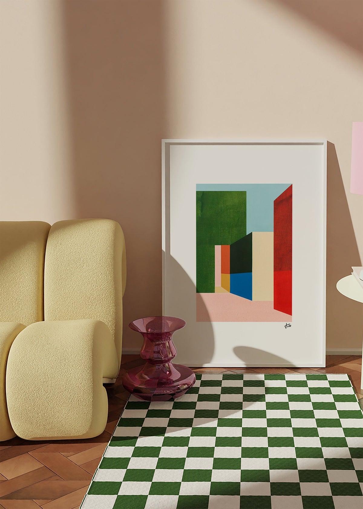 Geometrisk plakat med farvede volumener – Product1