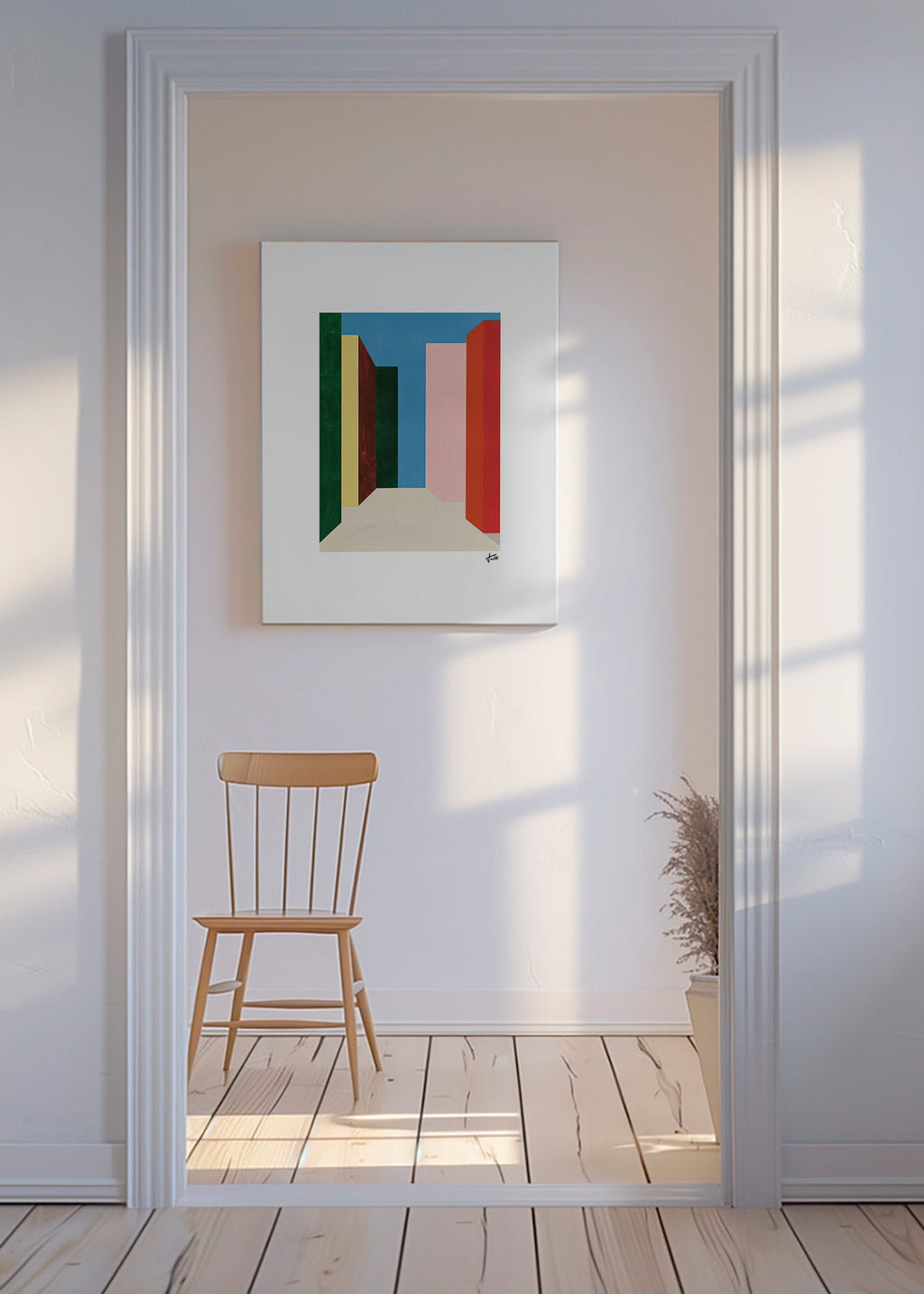 Geometrisk billede: vertikal farvegennemgang – Canvas