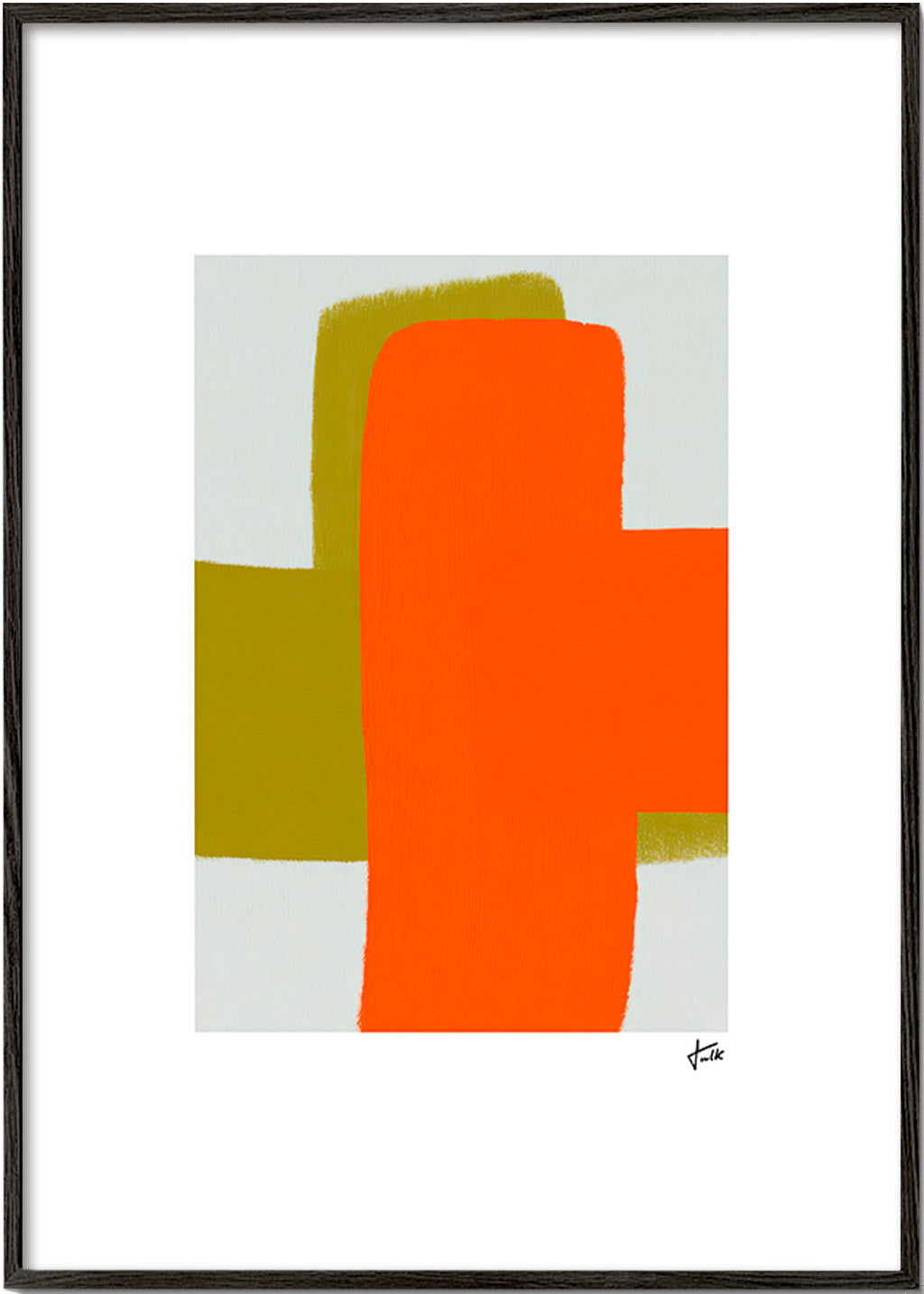 Abstrakt kunst orange og grøn med vertikale former – Black Frame