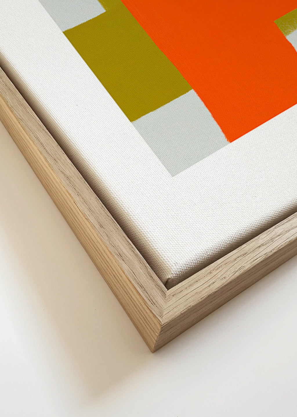 Abstrakt kunst orange og grøn med vertikale former – Canvas detail