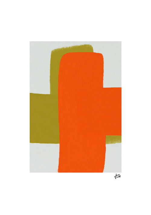 Abstrakt kunst orange og grøn med vertikale former