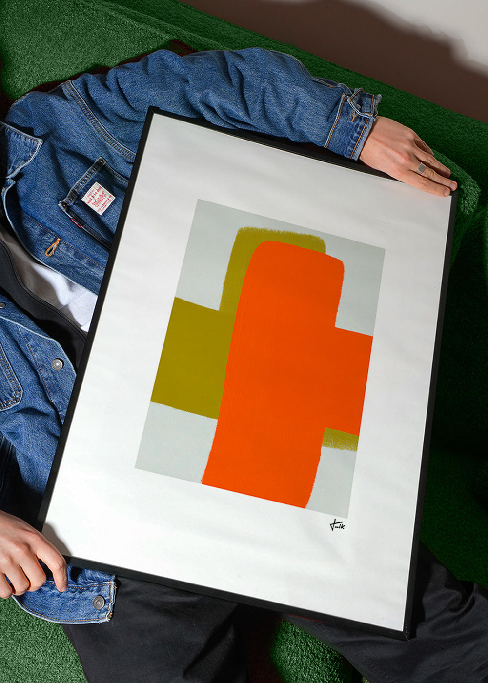 Abstrakt kunst orange og grøn med vertikale former – Product2