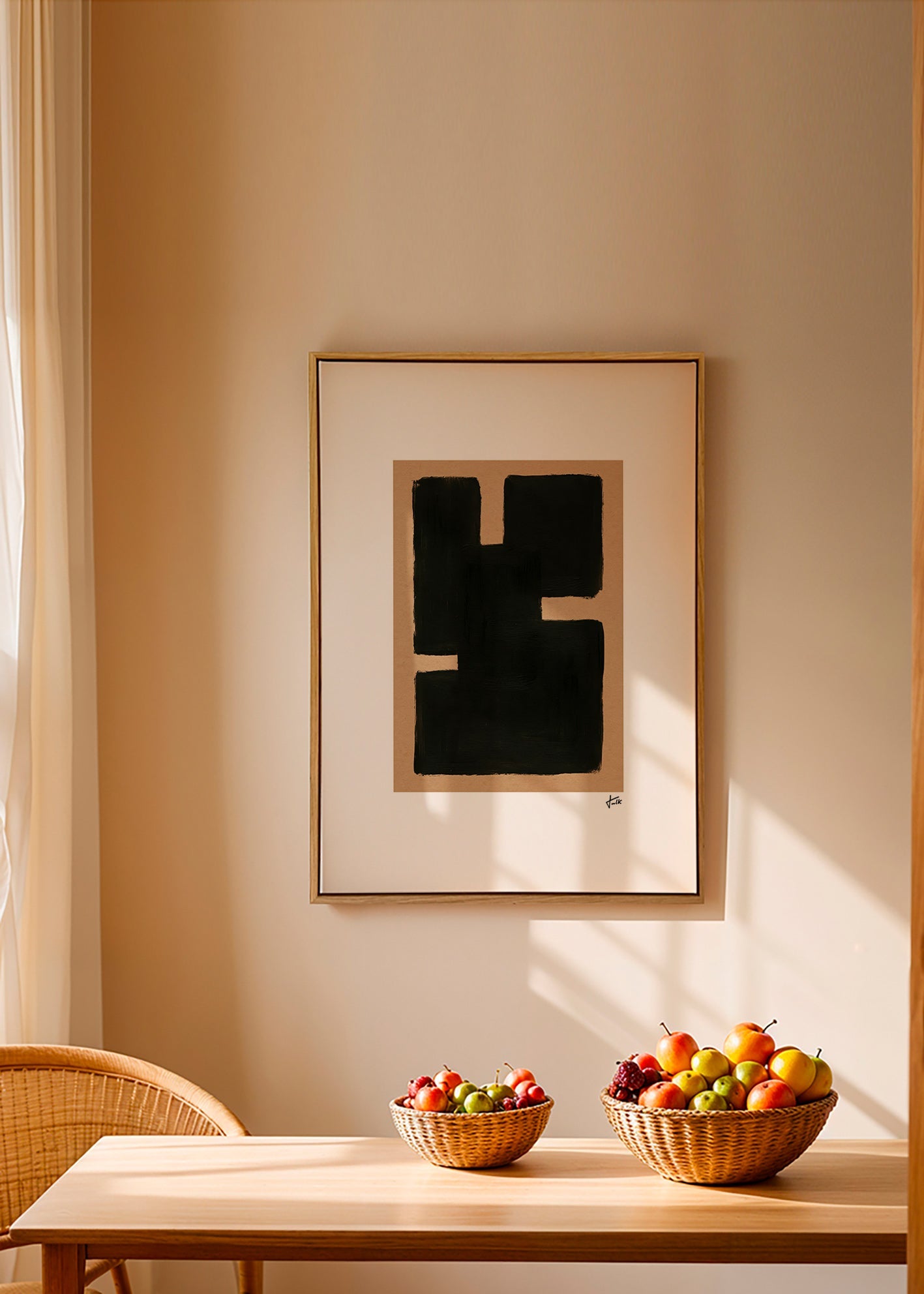 Abstrakt billede med sorte blokke på kraftpapir – Canvas1