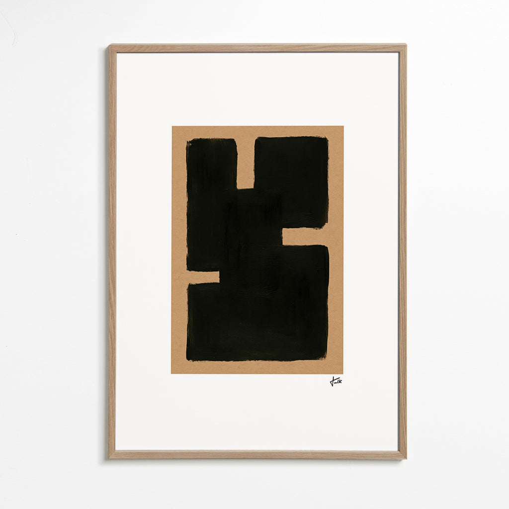 Abstrakt billede med sorte blokke på kraftpapir – Oak Frame