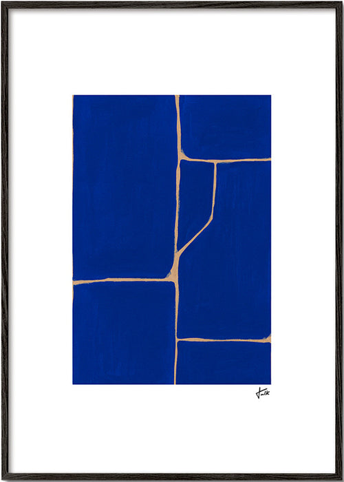 Geometrisk maleri i dybblå – Black Frame