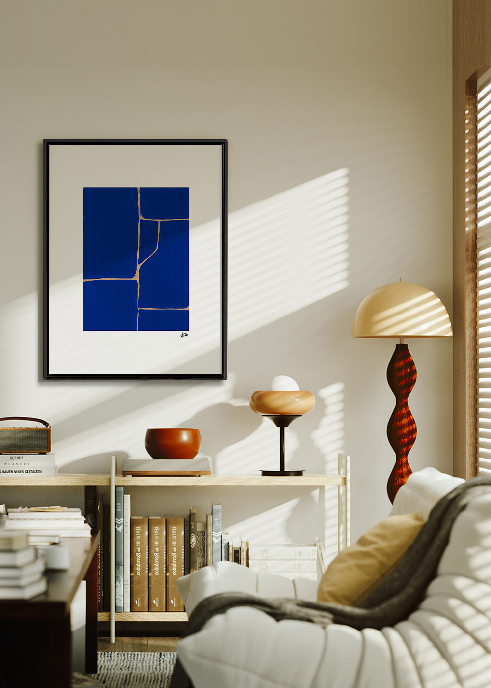 Geometrisk maleri i dybblå – Canvas2
