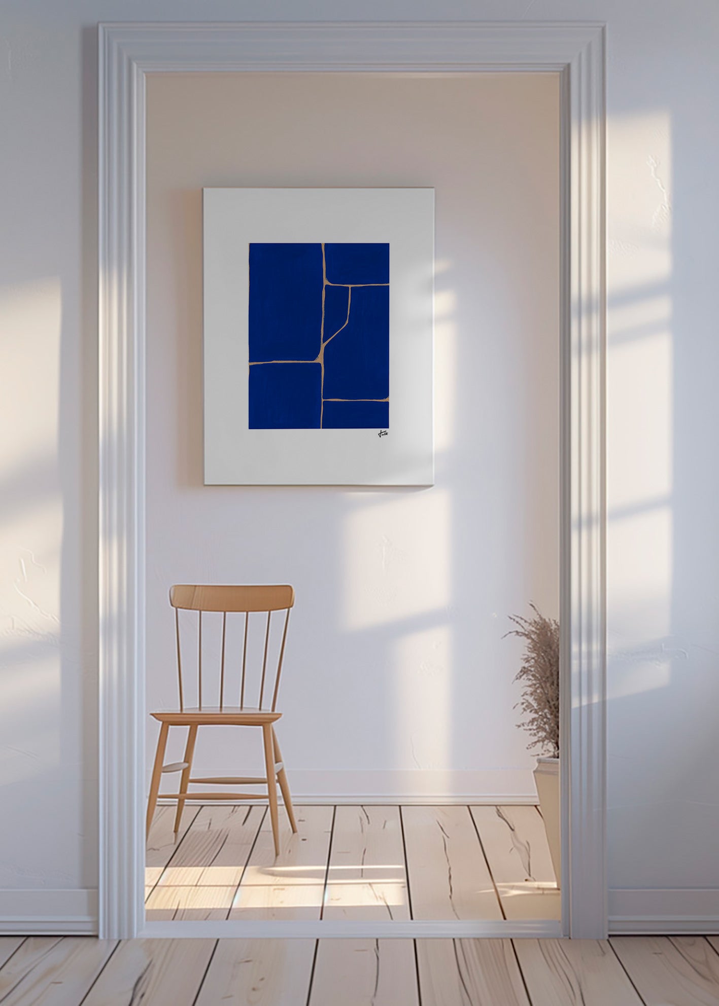 Geometrisk maleri i dybblå – Canvas