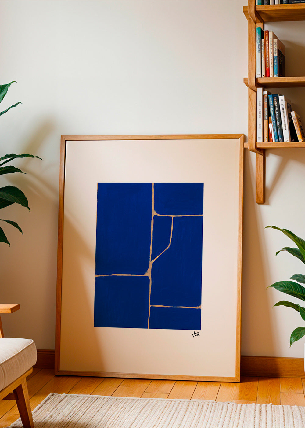 Geometrisk maleri i dybblå – Product1