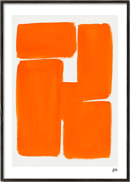 Geometrisk plakat med orange blokke – Black Frame