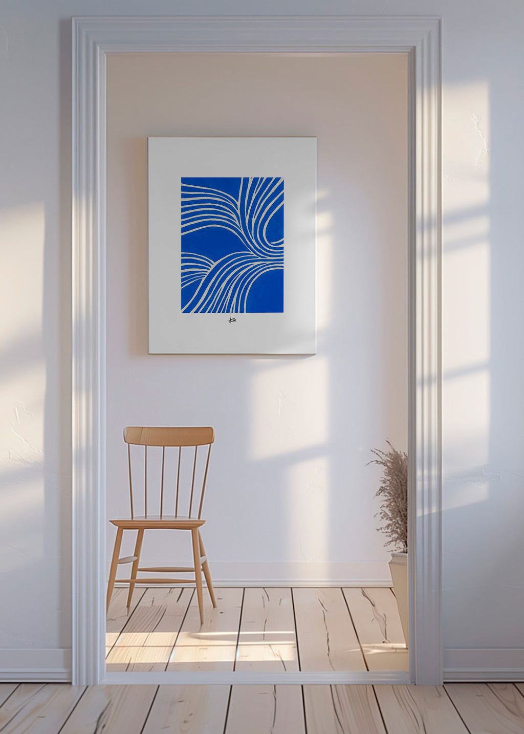 Abstrakt blåt værk med flydende linjer – Canvas