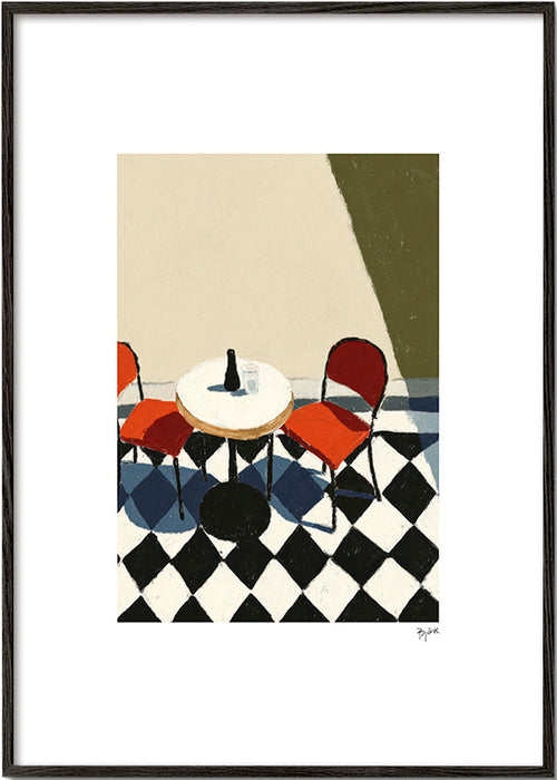 Køkkenkunst: kaffebord på skakbrætgulv – Black Frame