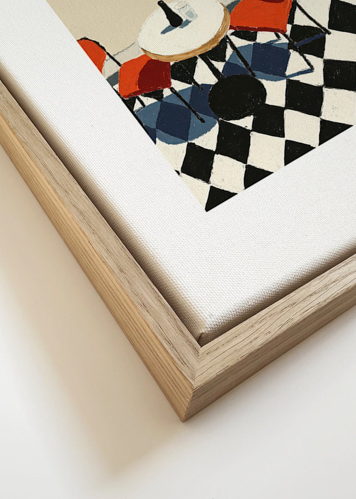 Køkkenkunst: kaffebord på skakbrætgulv – Canvas detail