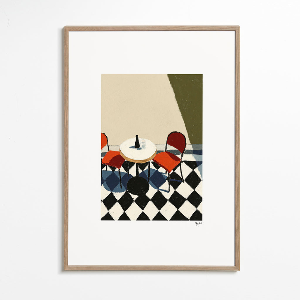Køkkenkunst: kaffebord på skakbrætgulv – Oak Frame