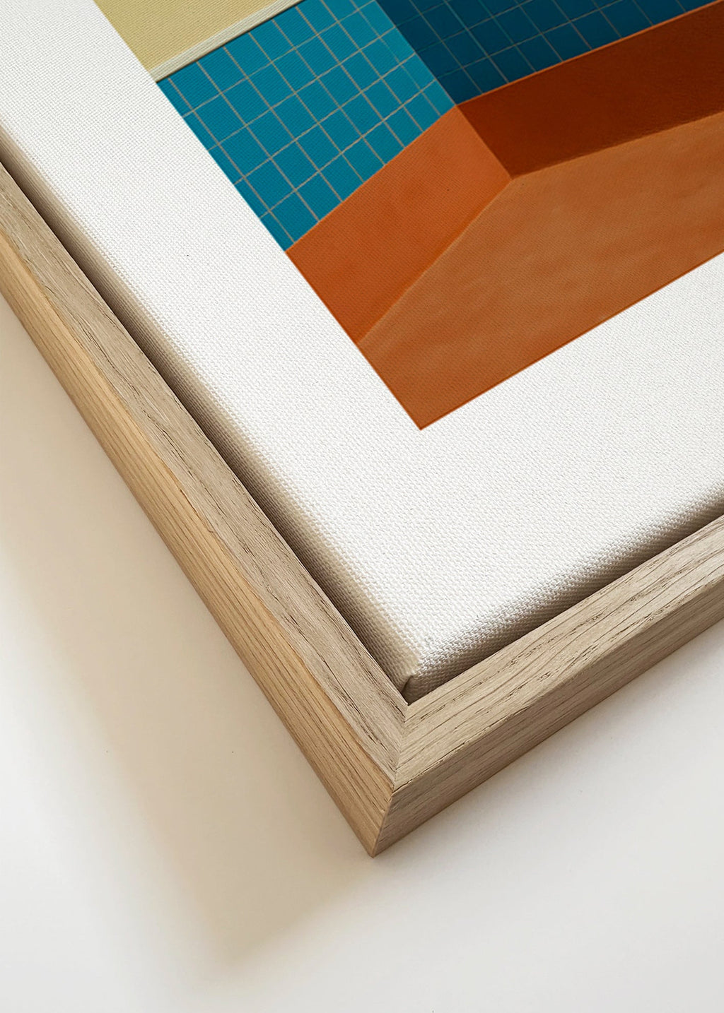 Minimalistisk design: hjørne med blå fliser og terracotta gulv – Canvas detail