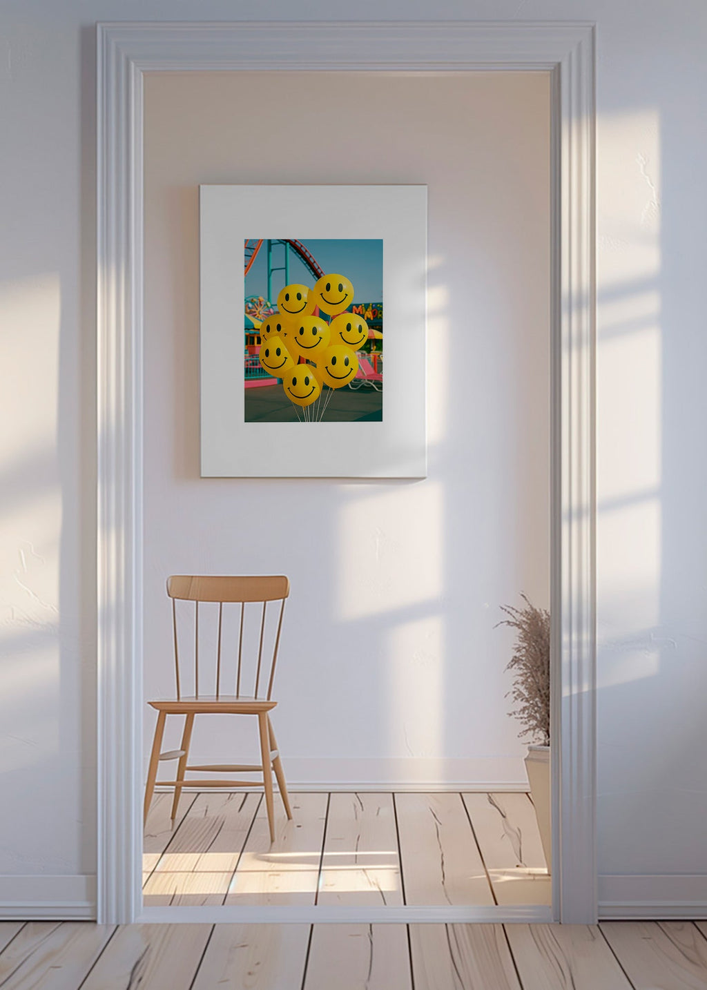 Fotografi af smilende balloner i forlystelsespark – Canvas