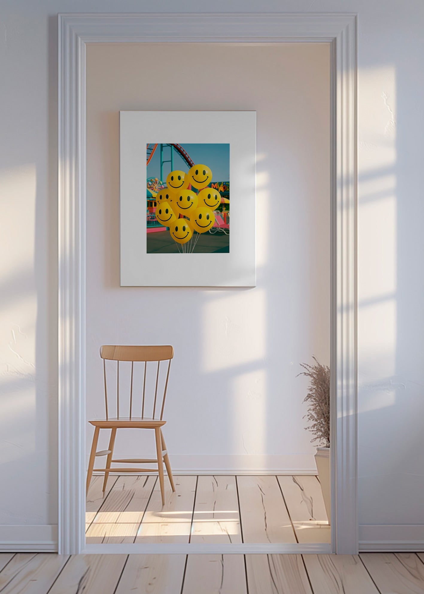 Fotografi af smilende balloner i forlystelsespark – Canvas