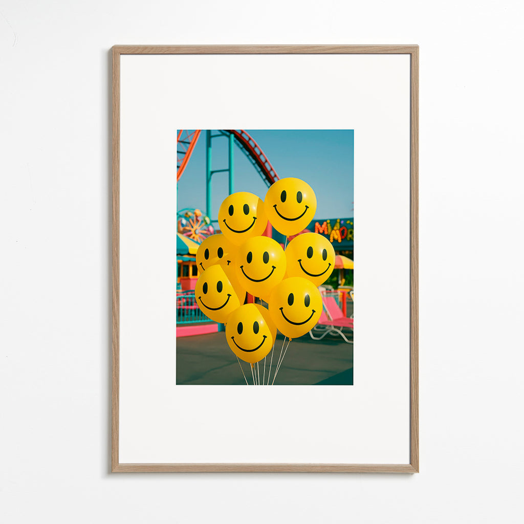 Fotografi af smilende balloner i forlystelsespark – Oak Frame