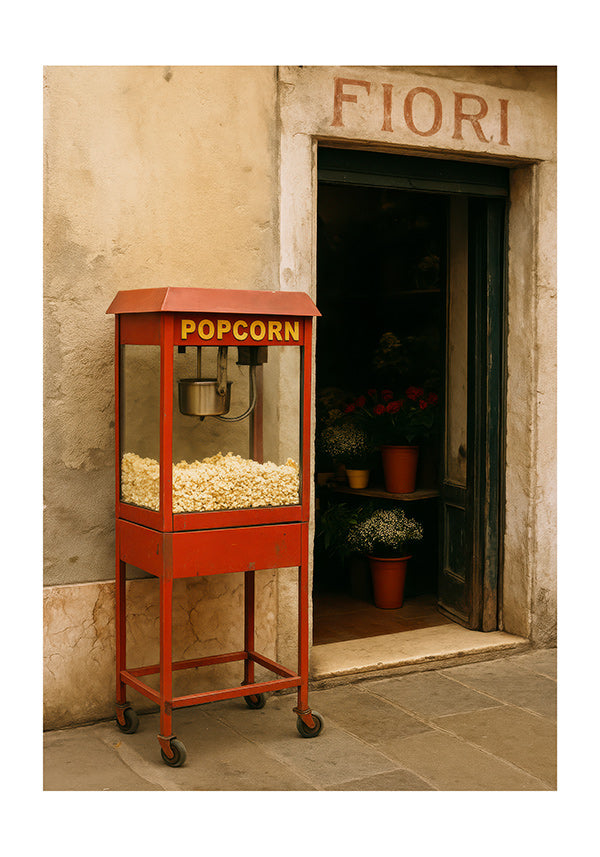 Køkkenkunst med vintage popcorn-vogn
