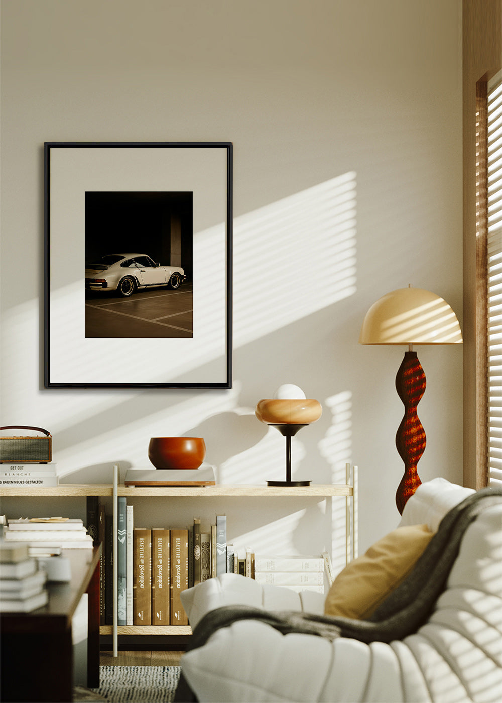 Fotografi af klassisk bil i nattegarage – Canvas1