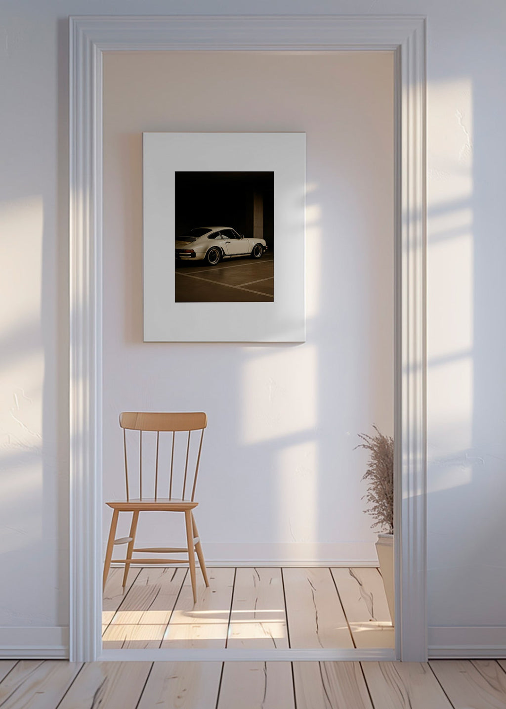 Fotografi af klassisk bil i nattegarage – Canvas