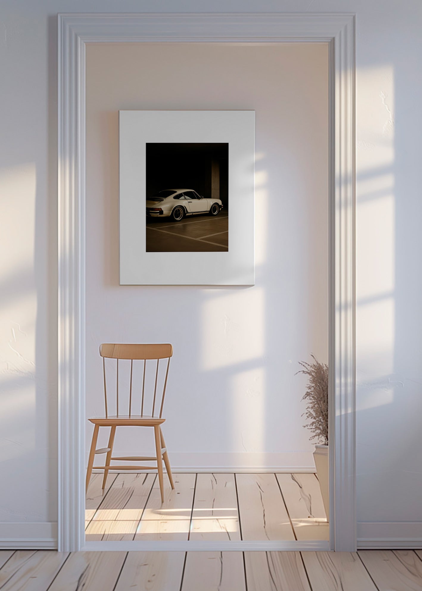Fotografi af klassisk bil i nattegarage – Canvas