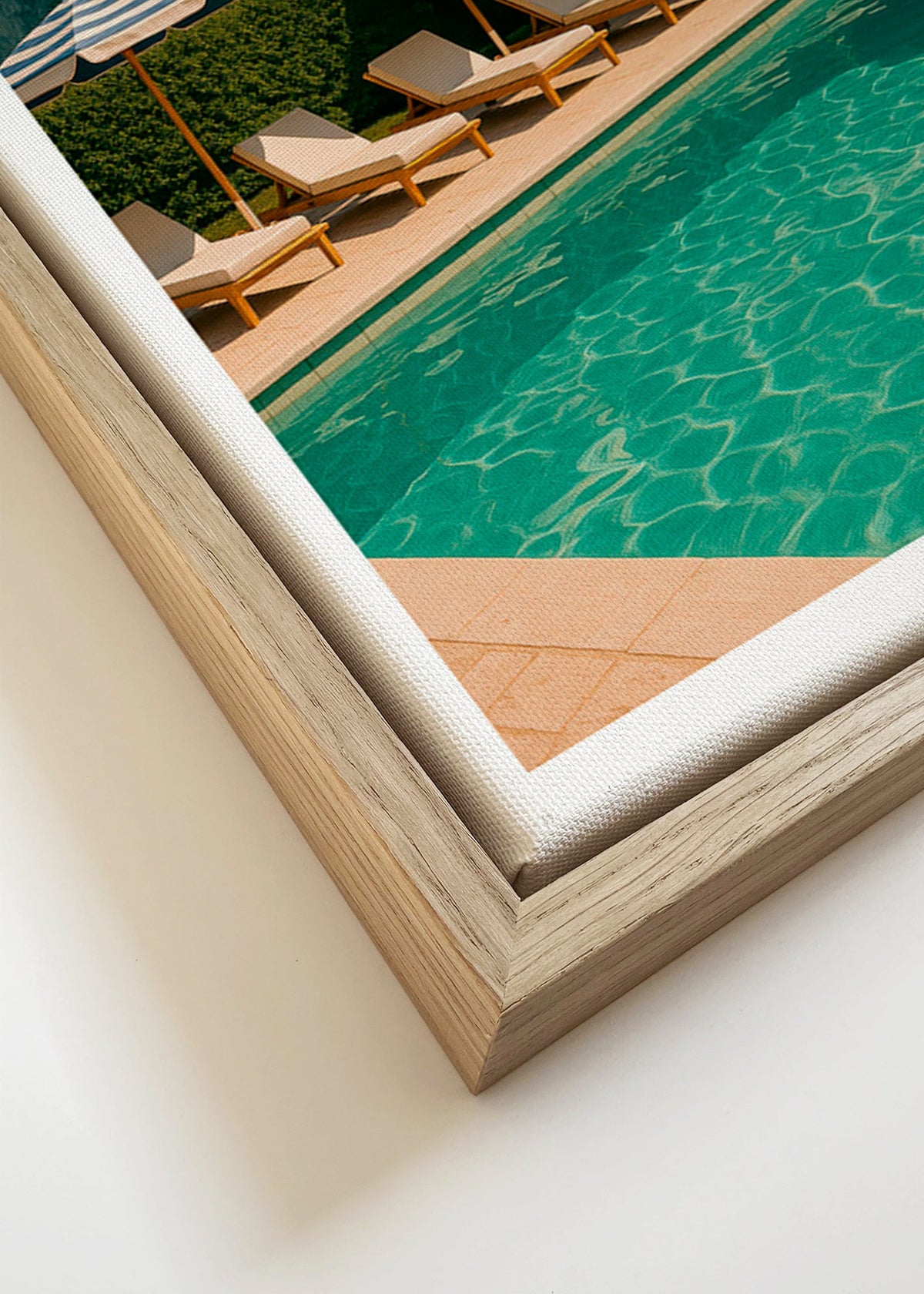 Fotografi af pool med stribede parasoller – Canvas detail