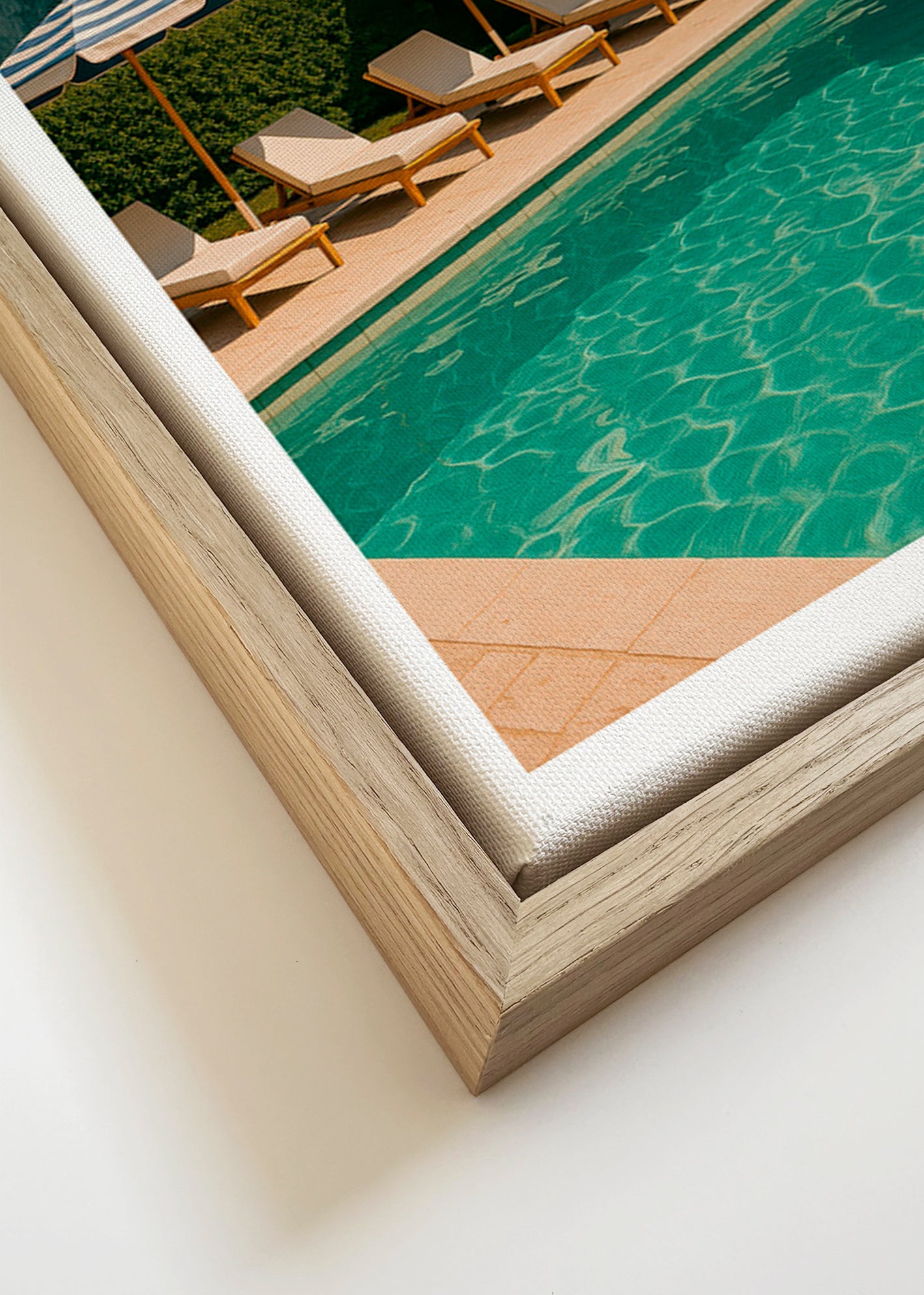 Fotografi af pool med stribede parasoller – Canvas detail