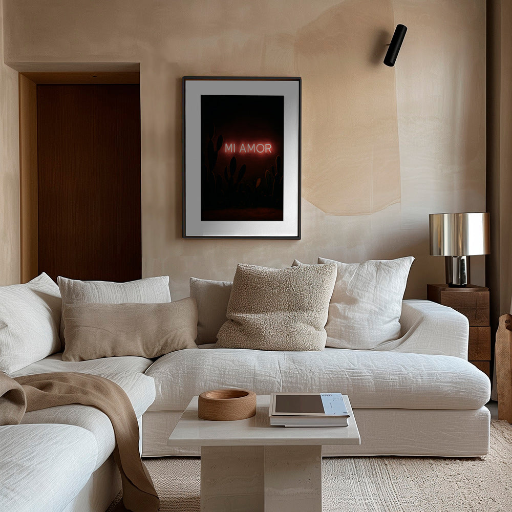 Fotografi: neonskilt 'Mi Amor' med kaktusser – Canvas1